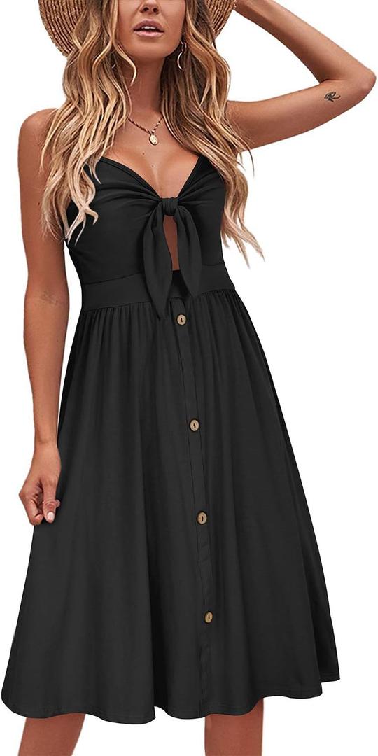 VOTEPRETTY Women's Summer Dresses Spring Sundresses Beach Clothes Outfit Vacation V Neck Casual Tropical Resort Hawaiian (Black, M)