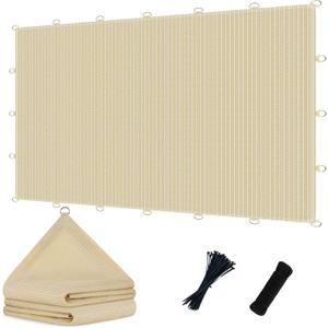 POYEE 90% 10x30ft Sun Shade Cloth with Reinforced Corner Webbing & D-Rings, Pergola Shade Cover – Breathable 200GSM HDPE Fabric for Patio, Garden, Deck & Backyard (Beige)