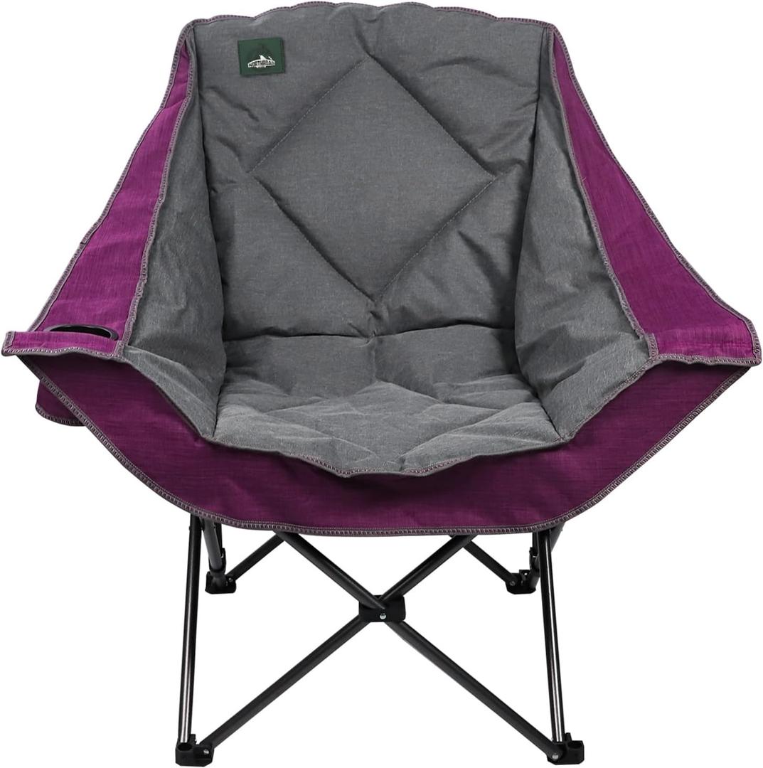Northroad Oversized Foldable Camping Chair, Outdoor Padded Lawn Chair w/Cup Holder,Carry Bag for Beach, Hiking, and Picnics,Heavy-Duty 300-lbs Capacity, Purple