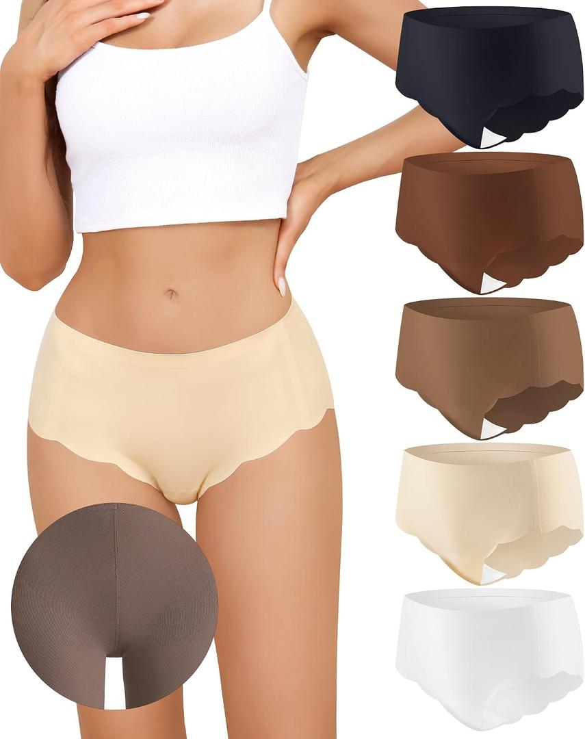 LEVAO Seamless Underwear for Women No Show Bikini Invisible Hipster Workout Panties 5 Pack S-XL (L)