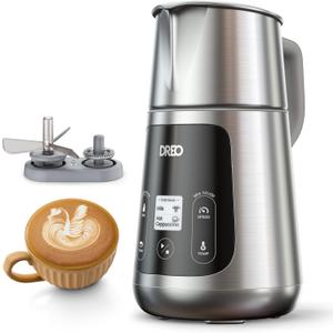 DREO Milk Frother, All-in-1 Electric Foam Maker for Coffee, 15oz/450ml Automatic Foam Frother for Latte Art-level Microfoam, 30+ Drinks, Easy to Clean, Dishwasher Safe, LED display (Silver Grey)