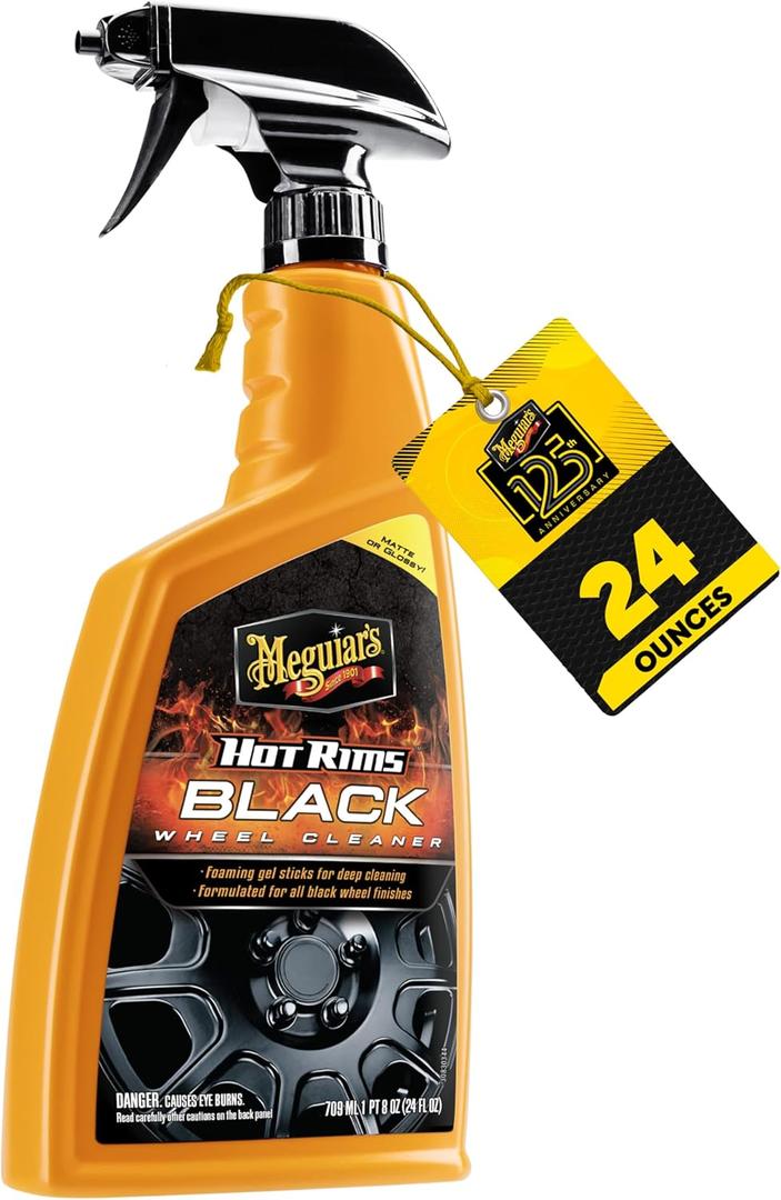 Meguiar's Hot Rims Black Wheel Cleaner, Deep Foaming Gel Specially Formulated to Effectively Clean Matte, Gloss, Satin, and Chrome Black Wheels, 24 Oz Spray Bottle (1 Count (Pack of 1))