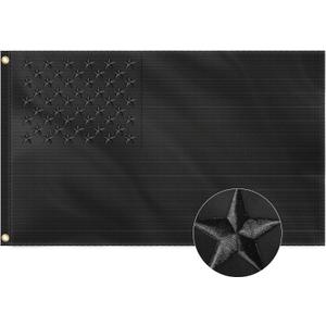 Black American Flag 3x5 Ft - Embroidered Stars and Sewn Stripes, Made from Heavy Duty Nylon - All Black US USA america flag, UV Protection Perfect for Outdoors