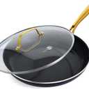 GreenPan Swift Cookware 12" Frying Pan Skillet with Glass Lid, Healthy Ceramic Nonstick Coating, Heavy-Gauge Aluminum, Gold-Tone Stainless Steel Handle, PFAS-Free, Dishwasher & Oven Safe, Black