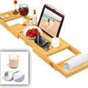 Foldable Bathtub Tray Expandable to 109cm with Bath Bomb and Scented Candle, Adjustable, Waterproof Bamboo Bathtub Caddy with Anti Slip Grip Pads for Home Spa