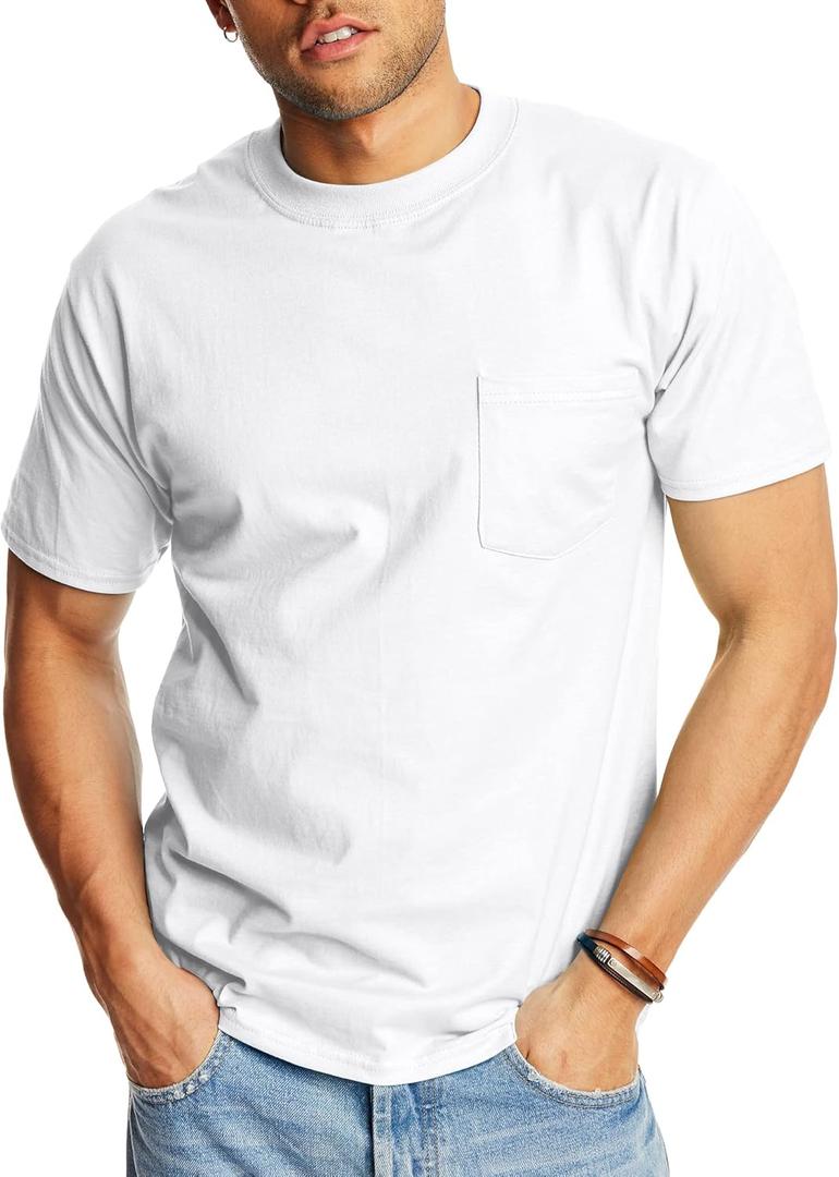 Hanes Men's Heavyweight Pocket T-Shirt, Beefy-T Full-Cut Cotton Pocket Tee for Men, Crewneck T-Shirt For Men, 1 or 2 Pack (X-Large)