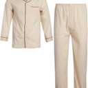 Ten West Apparel Mens Pajamas Set - Long Sleeve Button Down Sleep Shirt and Pajama Bottoms Sleepwear Set (XX-Large, Tan)