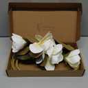 2PCS Artificial Magnolia Flowers 31.5inch Real Touch 6 Heads White Fake Magnolia Stem with Green Leaves Long Stem for Home Wedding Bedroom Indoor Outdoor Floor Vase Decor (White)