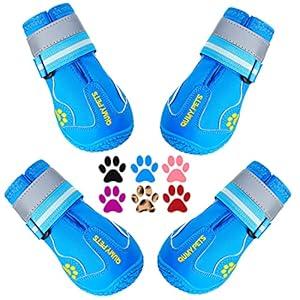 QUMY Dog Shoes for Large Dogs, Medium Dog Boots & Paw Protectors for Winter Snowy Day, Summer Hot Pavement, Water-Resistant in Rainy Weather, Outdoor Walking, Indoor Hardfloors Skid-Resistant Sole (Size 6: 2.6''x3.0''(W*L) (Pack of 4))