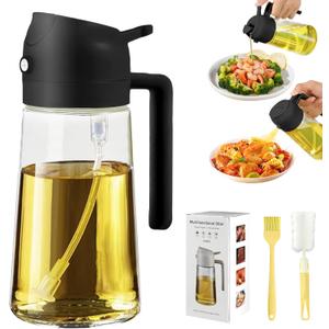 PLAPITATE Oil Dispenser for Kitchen, 2 in 1 Olive Oil Sprayer, Olive Oil Dispenser Spray Bottle with Brush, Oil Sprayer for Cooking for Air Fryer, Barbecue, Salad 16oz/470ml (Black)