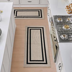 Nautica Runner Rug 2 Piece Set | Indoor Runners for Hallways and Entry Rugs| Non-Skid Entry and Kitchen Door Mat| Machine Washable Carpet Rugs | 26" x 45" & 26" x 60"| Double Border Natural Twist