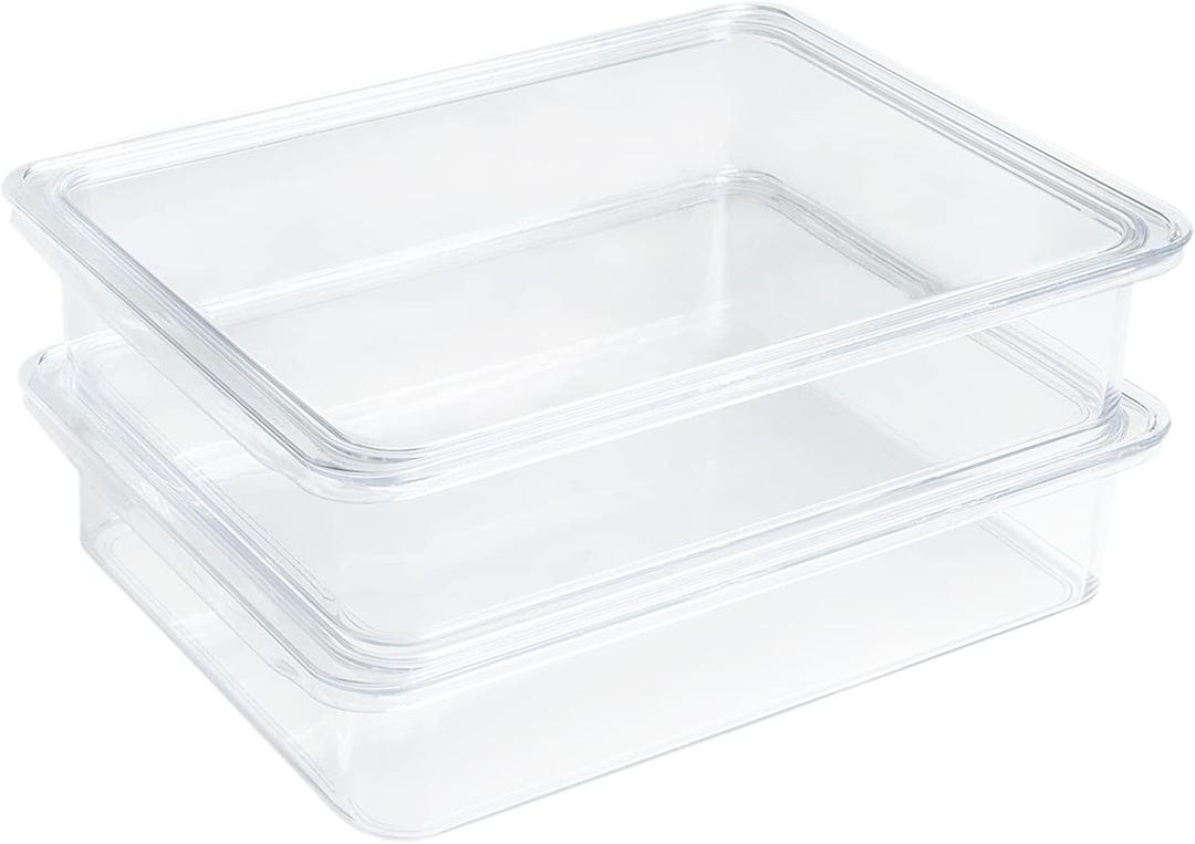 Kitchen Spaces Stackable Fridge Storage Containers, Compact Organizers with Lids for Kitchen and Pantry, Keep Deli Meats and Cheeses Fresh, Clear and Sturdy Food Bins, 2 Pack, Hand Wash Only