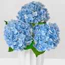Fake Blue Hydrangea Artificial Flowers Bouquet 3pcs Real Touch Silk Fake Hydrangeas Heads with 176 Petals and Stems Blue Faux Hydrangeas Flowers for Table Centerpieces Party Floral Arrangements