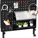 Clamp-on Desk Pegboard, Desk Organizer for Office Gaming Home, Magnetic Metal Peg Board with 15 Accessories, Privacy Panel for Office, 20.4" x 16.5", Large, Black