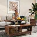 HAIOOU Lift Top Coffee Table, Mid Century Modern Coffee Table with Storage for Living Room, 35.4'' Walnut Coffee Tables with Sliding Fence Door (Brown), 21.7''d X35.4''w X17.1''h