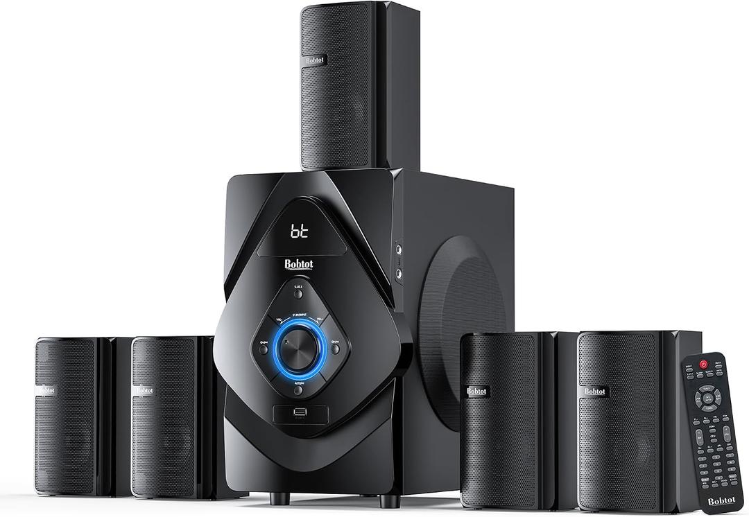 Bobtot Surround Sound Systems Wireless Rear Satellite Speakers - 800W 6.5inch Subwoofer 5.1 Surround Sound System for TV/2.1 Channel Home Theater Systems with ARC Optical Bluetooth Input