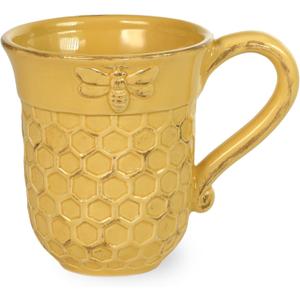 Boston International Embossed Ceramic Coffee Mug/Cup, 13-Ounces, Honeycomb