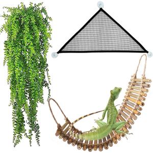kathson Reptile Bridge for Terrarium,Bearded Dragon Wooden Bridges Gecko Hammock with Hanging Plants Lizard Lounger Bamboo Ladder Reptiles Tank Accessories Climbing for Chameleons Geckos Snakes (3Pcs) (Medium)