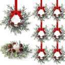 Mini Small Christmas Wreaths for Kitchen Cabinets-8pcs Christmas Candle Rings- Frosted Cedar Christmas Candle Rings Wreaths for Pillars/Window/Chair Wall Table Centerpieces Decorations 48 pcs Twig