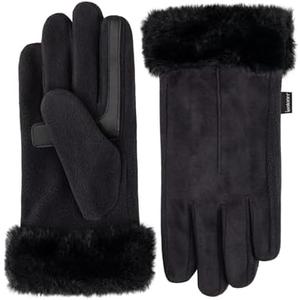 isotoner Women's Water Repellent Touchscreen Stretch Mya Faux Fur Cuff Gloves, L-XL