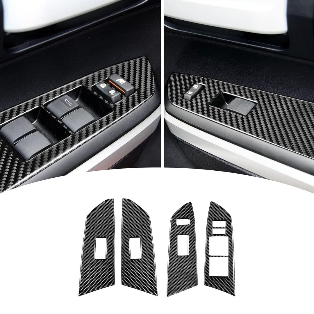 Bilisin Carbon Fiber Sticker Compatible with Toyota Window Lift Switch Button Control Panel Cover Trim Interior Accessories for Toyota Tundra Quad Cab 2014 2015 2016 2017 2018(4Pcs Black)