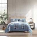 Eddie Bauer - Queen Quilt Set, Reversible Cotton Bedding with Matching Shams, Patchwork Plaid Bedding Set (Hawthorne Blue, Queen)