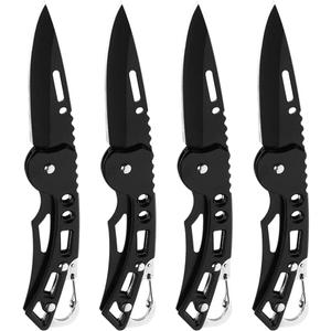 4 Pack Self-Defense Folding Knife With Key Ring Easy To Everyday Carry, Outdoor Survival Stainless Steel Pocket Knife (Black)