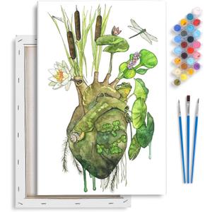 Yezavesu Framed Paint by Numbers Kit for Adults Beginner & Kids Ages 8-12, Heart Paint by Numbers with Frame, DIY Number Painting for Adults Abstract Green Plant for Home Wall Decor Gift 8X 12 inch (YOP0202)