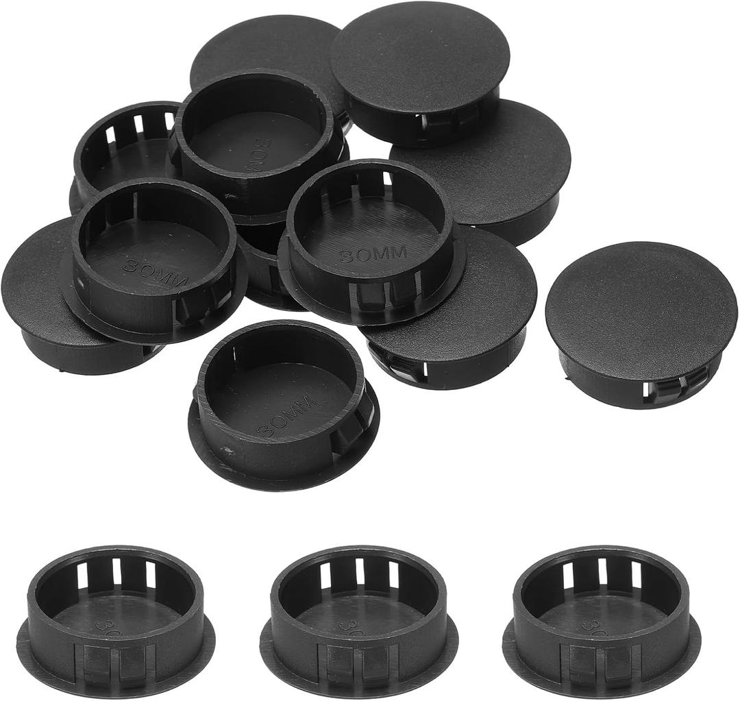 uxcell 12pcs Nylon Plastic Hole Plugs, 1-1/5"(30mm) Round Drill Screw Hole Plugs Covers Knockout Locking Plastic Plugs Insert End Caps for Kitchen Cabinet Furniture, Black