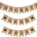 Graduation Burlap Banner 2026, Congrats Grad Banner Garland Vintage Graduation Decorations Grad Party Mantel Fireplace Wall Hanging Party Supplies for Home Classroom Prom College Decor
