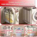 27x27inch Washer Drain Pan With Foldable Dirty Clothes Basket and Hook, Multi-function Non Slip Washer Drip Tray, With Raised Edge Washing Machine Silicone Mat, Soft Foldable Waterproof Pad, Grey