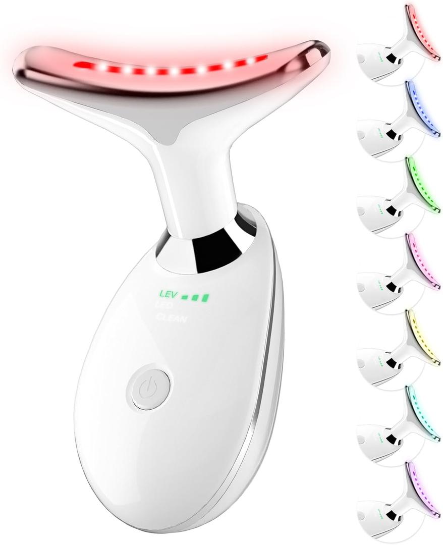 Neck&Face Massager with 7 Colors-Multi-Functional Skincare Tool,Home Beauty Device for Wrinkles&Relaxation,Facial Massager(White)