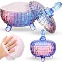 Tioncy 2 Pcs Extra Large Dusting Powder Puff and Container for Women-6'' Glass Crystal Dusting Powder Container with Body Soft Washable Reusable Velour Face(Gradient, Weave Design)