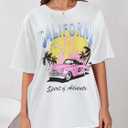 YIJIU Women's Graphic Oversized T Shirts Letter Print Short Sleeve Loose Casual Summer Tops (White, L)