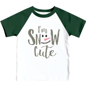 CQF Toddler Christmas Shirts for Kids Cute Snowman Raglan T-Shirts Boys Girls Patchwork Xmas Holiday Tee Green-White (White), Size: 110
