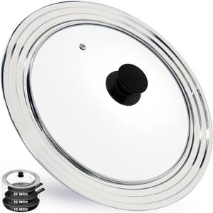 13 Inch Large Universal Pan Lid, Stainless Steel Pots Lid Fit 11, 12,13 Inch Pots and Pans, Heat Resistant Stainless Steel and Tempered Glass Lid, 13 In Frying Pans Lid