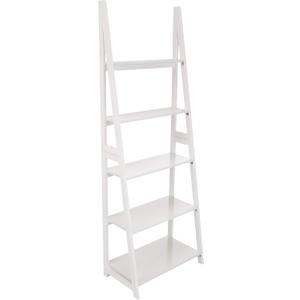 Amazon Basics Ladder Bookshelf Organizer, 5-Tier, Solid Rubberwood Frame, White Finish, 14D x 24.8W x 70.1H in