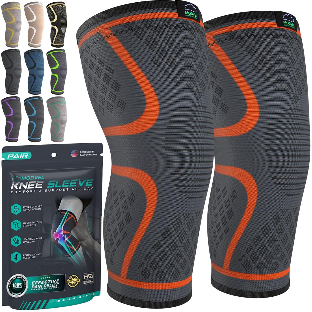Modvel Compression Knee Brace for Women & Men, 2-Pack Knee Brace for Running Knee Pain, Knee Support Compression Sleeve, Workout Sports Knee Braces for Meniscus Tear, ACL & Arthritis Pain Relief (Large)