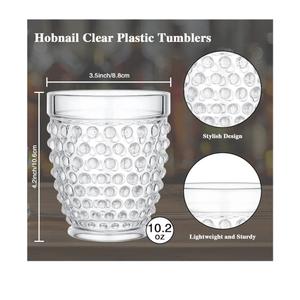 Tanlade 6Pcs Acrylic Hobnail Drinking Glasses, 10.2 oz Plastic Drinking Glasses Vintage Plastic Cups Acrylic Unbreakable Drinkware for Beverage Juice Water Drink Beer Cocktail Soda