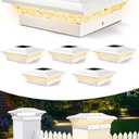 T-SUN 4x4 Post Cap Lights 6 Pack for Vinyl/Wooden Fence,Outdoor Waterproof Warm/Cool White, Deck Solar Post Lights for Patio Garden Yard Lighting