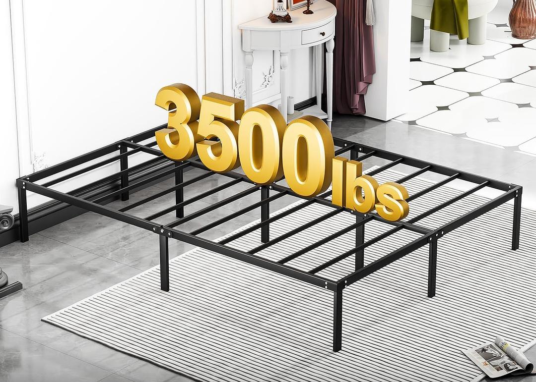 LEVELEVE Queen Bed Frame Heavy Duty 14 Inch, Sturdy Metal Platform with Strong Bearing & Under Bed Storage, No Box Spring Needed, Easy Assembly, No Shake