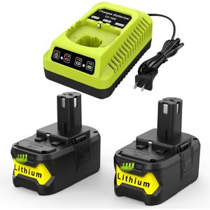2Pack Replacement for Ryobi 18V Battery P108 P104 P105 P102 P103 P122 P109 Li-ION Compatible with Ryobi 18V ONE+ System Cordless Power Tools with P117 Charger for Ryobi 18V Lithium Batteries