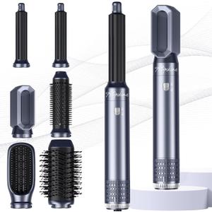 Atopskins 6 in 1 Hair Dryer Brush Hot Air Styler Detachable for Travel, Blow Dryer 3 Heat Settings to Straighten, Auto Curl, Volumize Home Salon Results Frizz-Free Shine All Hair Types (Blue-Pink)