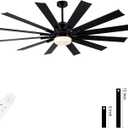 72 Inch Large Ceiling Fan with Light,12 Blades Reversible DC Ceiling Fan,6 Speeds Remote ControlDimmable 3 Color Temperatures LEDModern Black Ceiling Fans For Indoor or Covered Outdoor Use