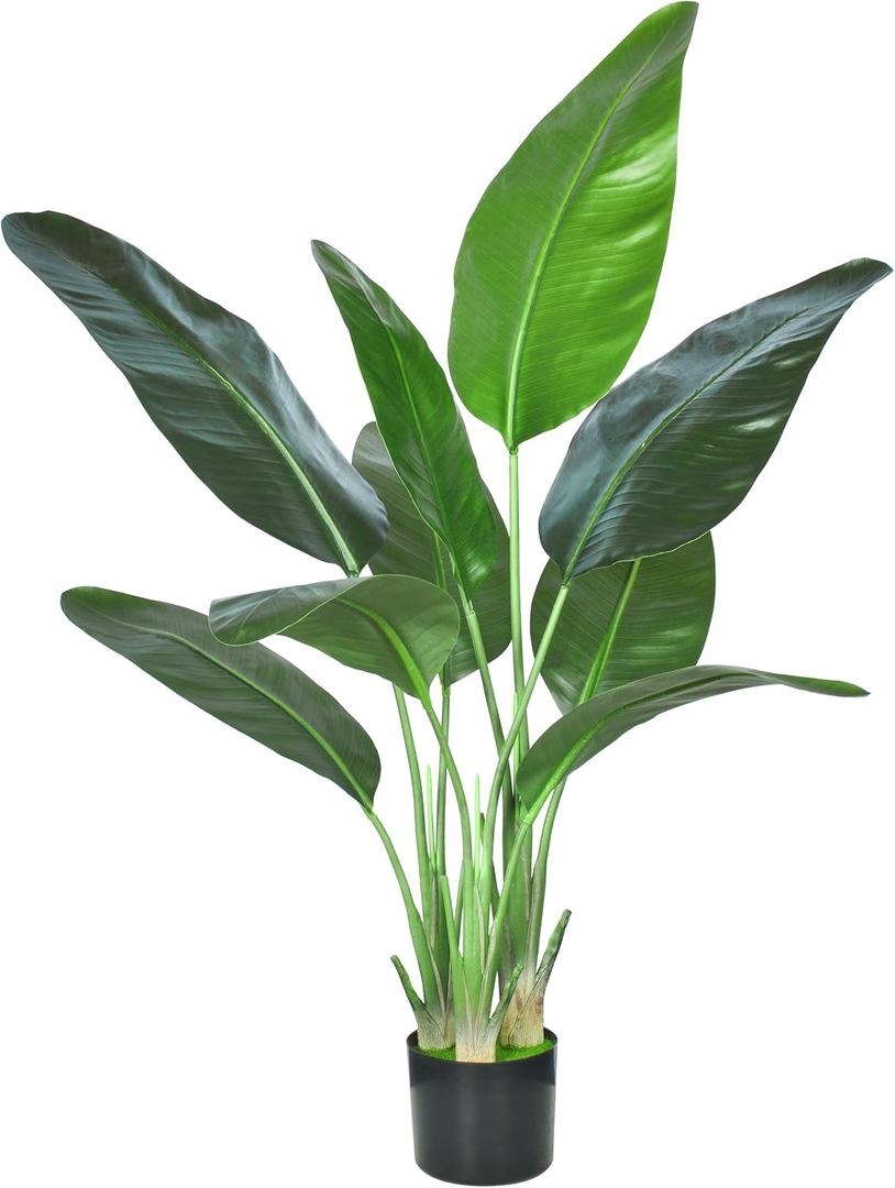 HAIHONG Artificial Bird of Paradise Plant,Faux Palm Tree Potted Plant with Real Touch Leaves,Fake Trees for Home Living Room Office Indoor Outdoor Decor(4FT-1Pack)