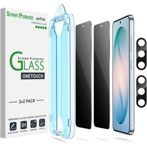 AmFilm Auto-Alignment OneTouch for Samsung Galaxy S26 6.3'' Privacy Screen Protector + Camera Lens Protector, Tempered Glass, 30 Seconds Installation, Bubble Free, Privacy Protection 2+2 Pack