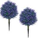 23.6'' Faux Lavender Artificial Topiaries Ball Trees Set of 2 with Ground Spikes for Fall Front Porch Decor, Fake Bushes UV Resistant Artificial Shrubs Outdoor Plants Fake Topiaries Home Decor