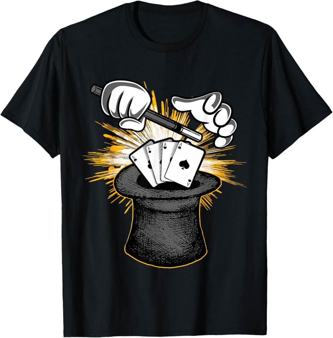 Magician Hat Wand Cards Graphic Magic Show Performer T-Shirt, Small