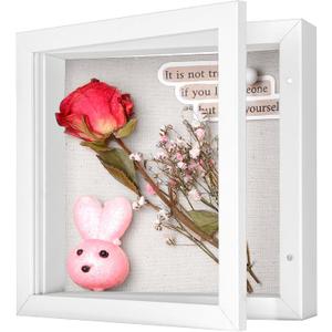 Califortree 5x5 Shadow Box Frame with Linen Back - Sturdy Rustic Memory Display Case of Flower, Pictures, Medals and More, White