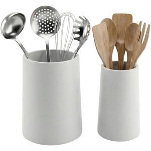 Utensil Holder 7" Tall x 5.2" Diameter Kitchen Utensil Organizer for Countertop (Matte White, 2 Pack)